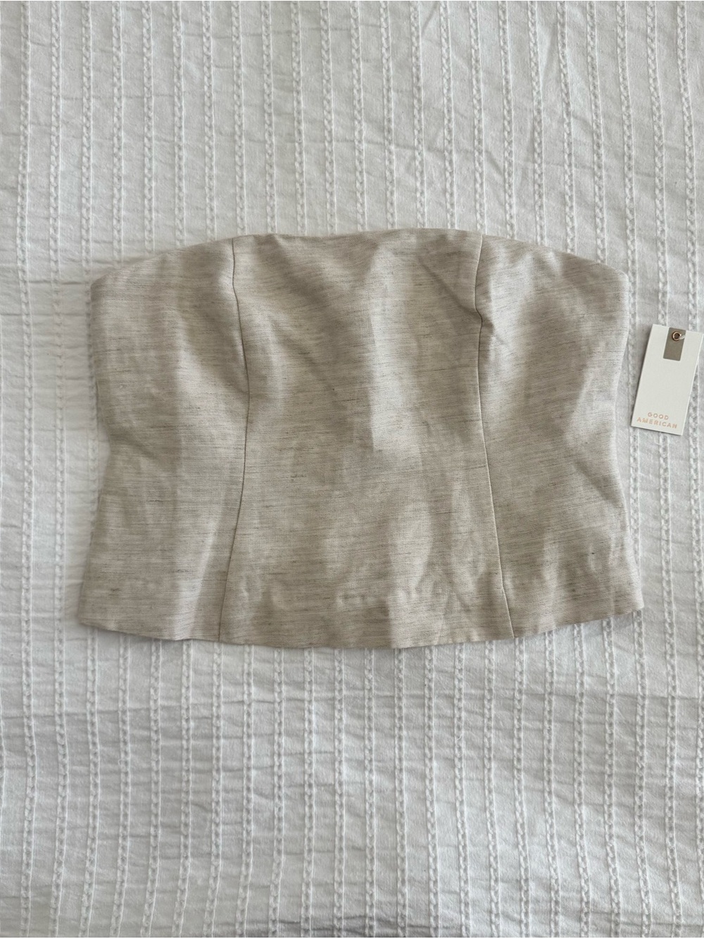Good American Linen Strapless Top in Oat